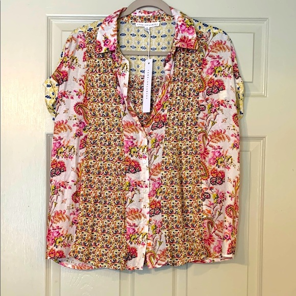 Jane Delancey Floral Button-UpShort Sleeve Blouse NWT Medium - Picture 1 of 5